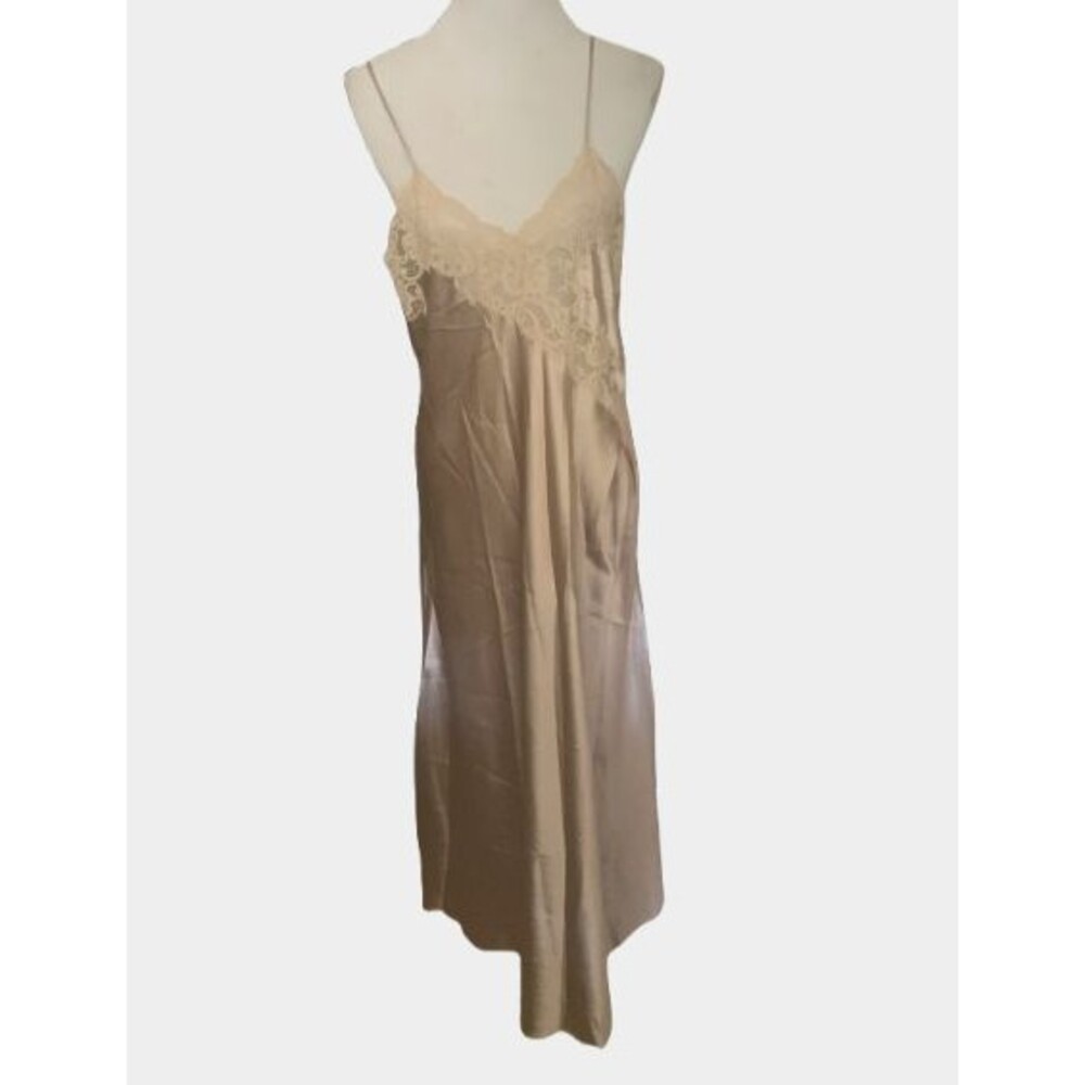 New Vintage Eve Stillman Taupe Ivory Lace Long Slip Nightgown Size Large